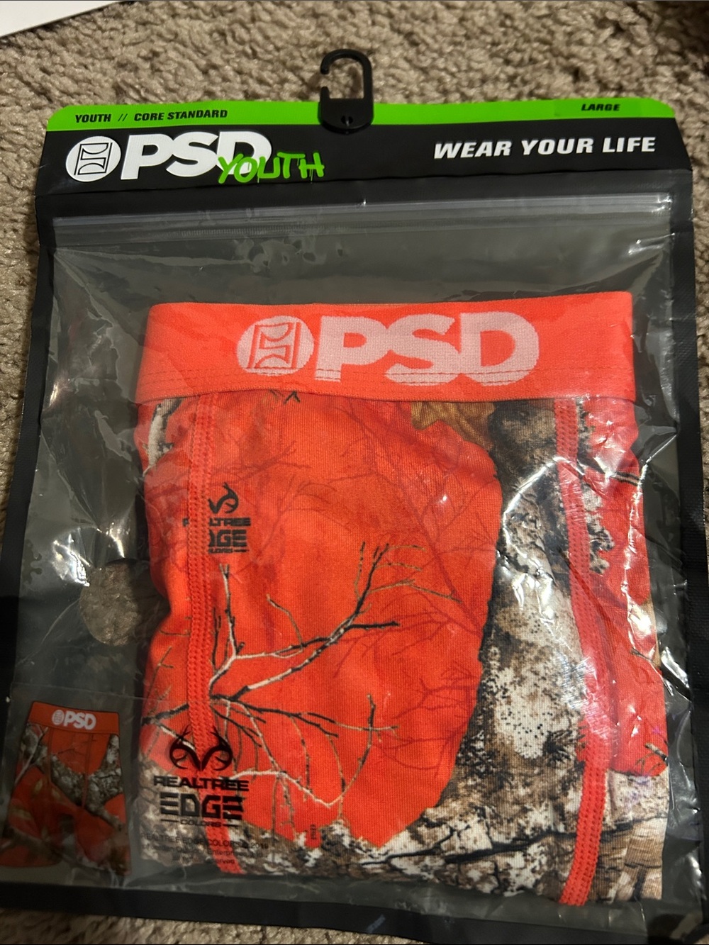 PSD Youth Orange Realtree Edge Camo Boxer Briefs